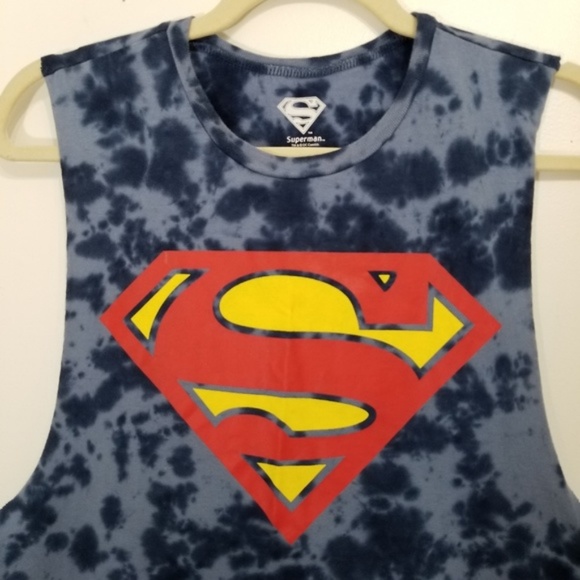 Superman Men's Blue Tie Dye Muscle Shirt - Picture 2 of 4
